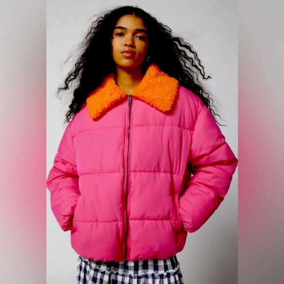 Urban Outfitters Duckie Faux Shearling Collar Puffer Jacket NWT - Picture 1 of 9